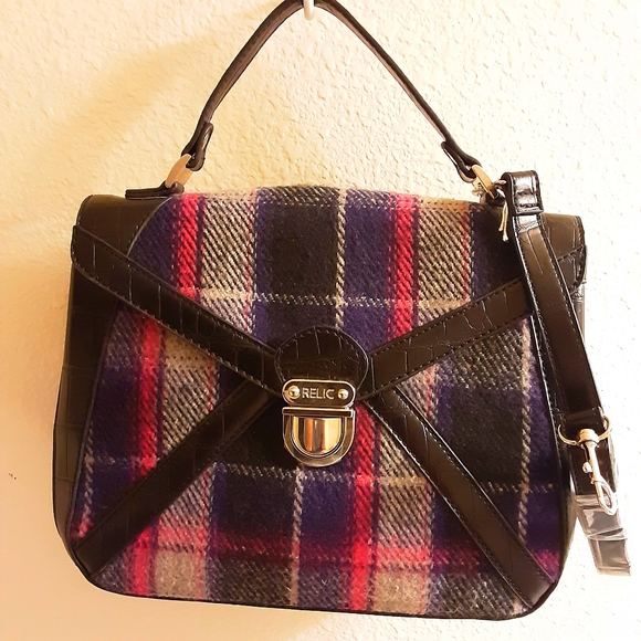 Relic By Fossil Purple/Pink Plaid Handbag Shoulder Bag NWOT - Picture 8 of 16